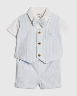Baby Boys Blue Waistcoat And Shirt Set