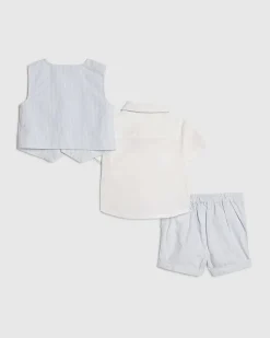 Baby Boys Blue Waistcoat And Shirt Set