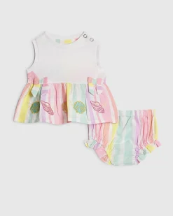 Baby Girls White Hybrid Stripe Dress Set
