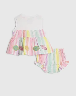 Baby Girls White Hybrid Stripe Dress Set