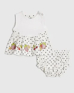 Baby Girls White Polka Dot Top Set