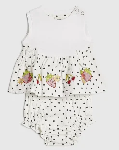 Baby Girls White Polka Dot Top Set
