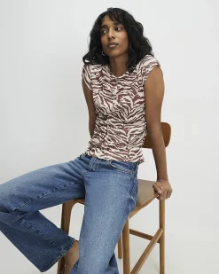 Beige Animal Print Fitted T-Shirt