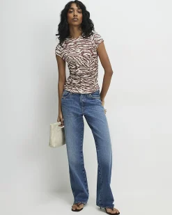 Beige Animal Print Fitted T-Shirt