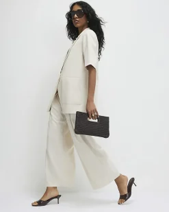 Beige Ankle Grazer Tailored Trousers