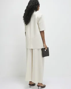 Beige Ankle Grazer Tailored Trousers