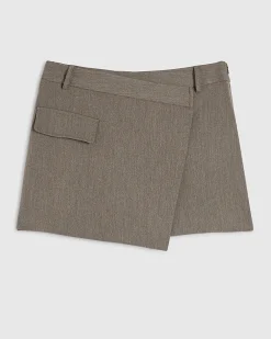 Beige Asymmetric Pocket Front Skort