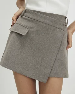 Beige Asymmetric Pocket Front Skort