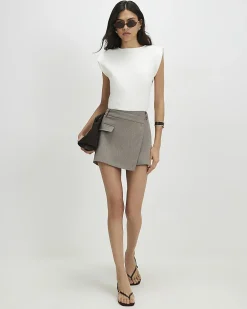 Beige Asymmetric Pocket Front Skort