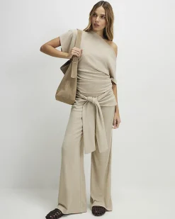 Beige Banded Hem Drape Top