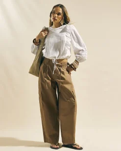 Beige Barrel Leg Cargo Trousers