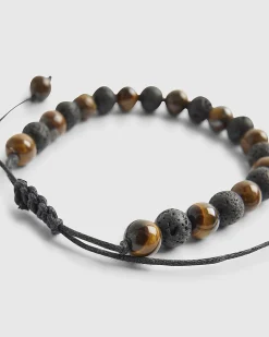 Beige Beaded Tigers Eye Pull Bracelet