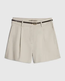 Beige Belted Tailored Shorts