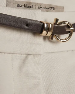 Beige Belted Tailored Shorts