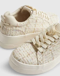 Beige Boucle Platform Trainers