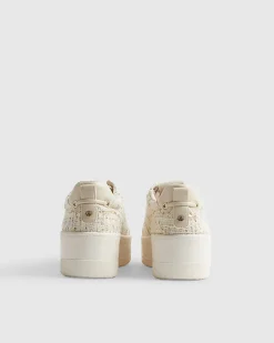 Beige Boucle Platform Trainers