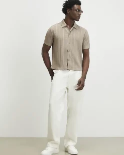 Beige Boxy Fit Ribbed Shirt