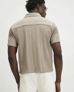 Beige Boxy Fit Ribbed Shirt