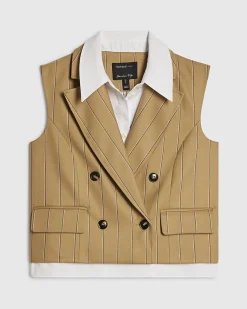 Beige Boxy Pinstripe Hybrid Waistcoat