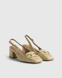 Beige Buckle Loafer Slingback Court Heels