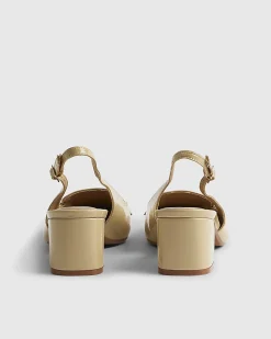 Beige Buckle Loafer Slingback Court Heels