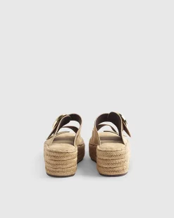 Beige Buckle Strap Wedge Sandals