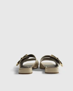 Beige Buckled Flat Sandals