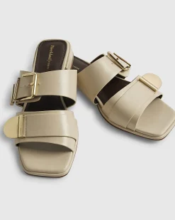 Beige Buckled Flat Sandals