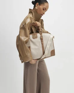Beige Buckled Monogram Barrell Bag