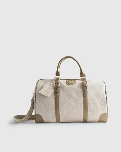 Beige Buckled Monogram Barrell Bag