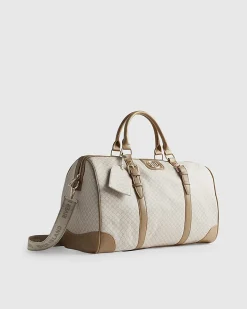 Beige Buckled Monogram Barrell Bag