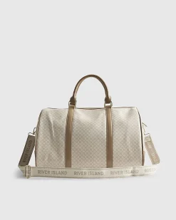 Beige Buckled Monogram Barrell Bag