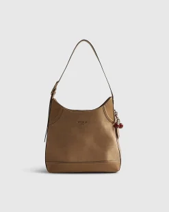 Beige Buckled Slouch Bag
