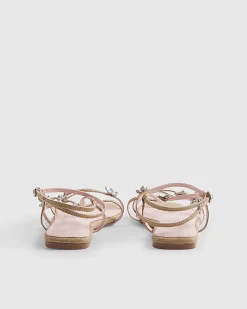 Beige Caged Flower Flat Sandals