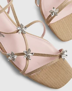 Beige Caged Flower Flat Sandals