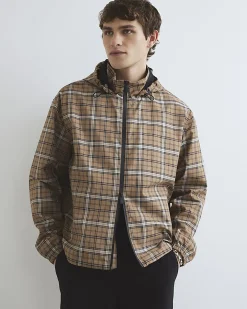 Beige Check Hooded Jacket