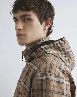 Beige Check Hooded Jacket