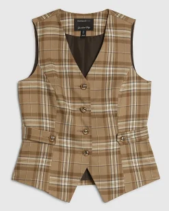 Beige Checked Cinched Waist Waistcoat