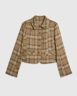 Beige Checked Pocket Detail Jacket