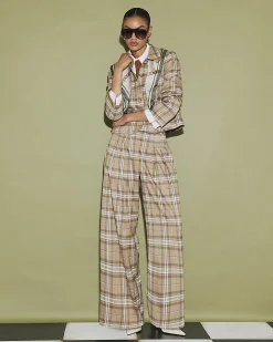 Beige Checked Pocket Detail Jacket