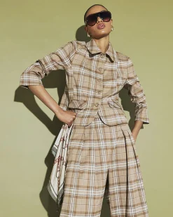 Beige Checked Pocket Detail Jacket