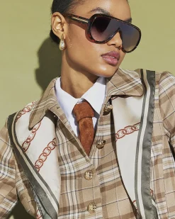 Beige Checked Pocket Detail Jacket