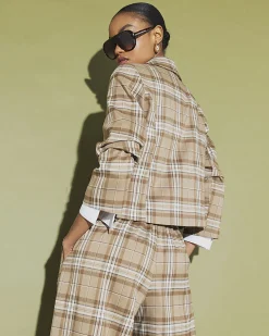 Beige Checked Pocket Detail Jacket