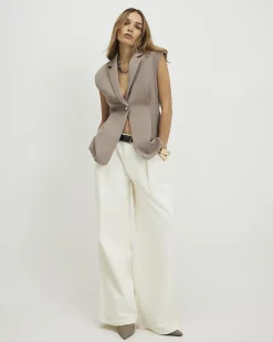 Beige Cinched Waist Blazer