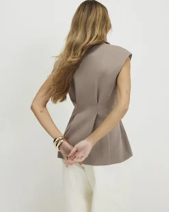 Beige Cinched Waist Blazer