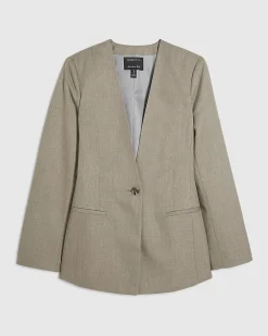 Beige Collarless Blazer