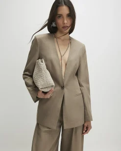 Beige Collarless Blazer