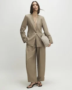 Beige Collarless Blazer