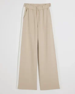 Beige Colour Blocked Wide Leg Trousers