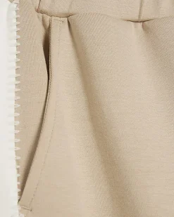Beige Colour Blocked Wide Leg Trousers